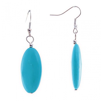 Pendientes colgantes con cabujones lisos en forma de óvalo alargado, turquesa, 15×28 mm