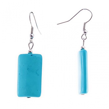 Pendientes colgantes con cabujones rectangulares lisos en turquesa, 14×25 mm