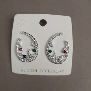 Pendientes de botón Xuping con cristales de strass multicolores 25x35 mm, baño de rodio