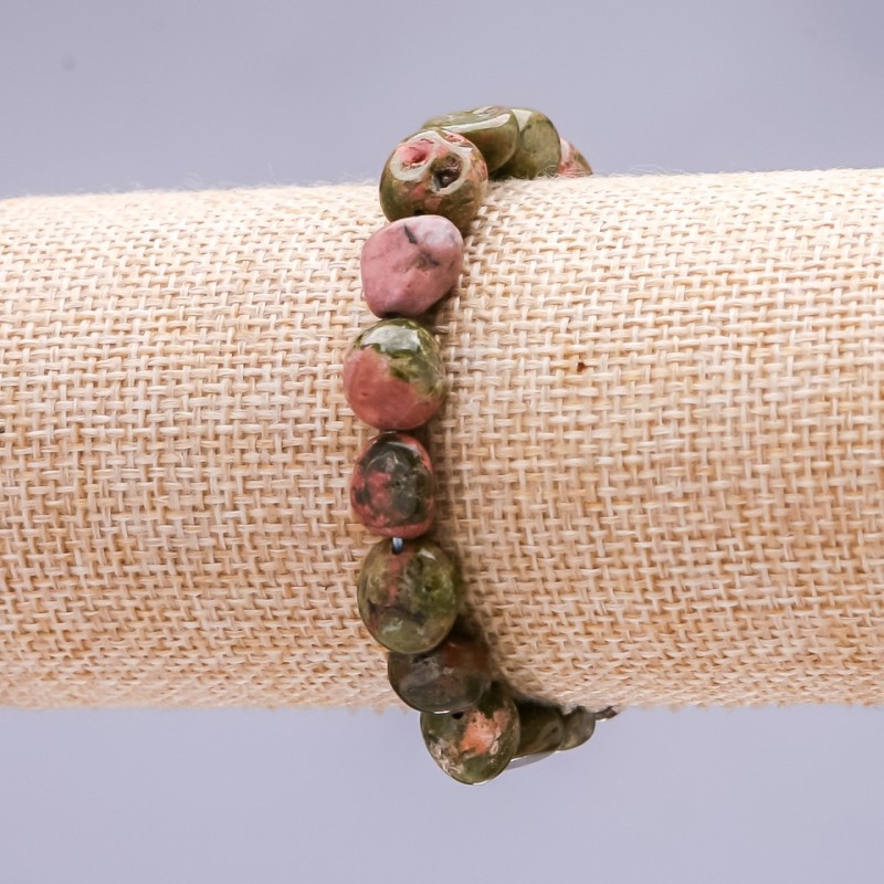 Pulsera elástica de heliotropo, jaspe pulido 10x12 mm (±)