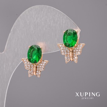 Pendientes Xuping con piedras verdes 14x17 mm, baño de oro 18K
