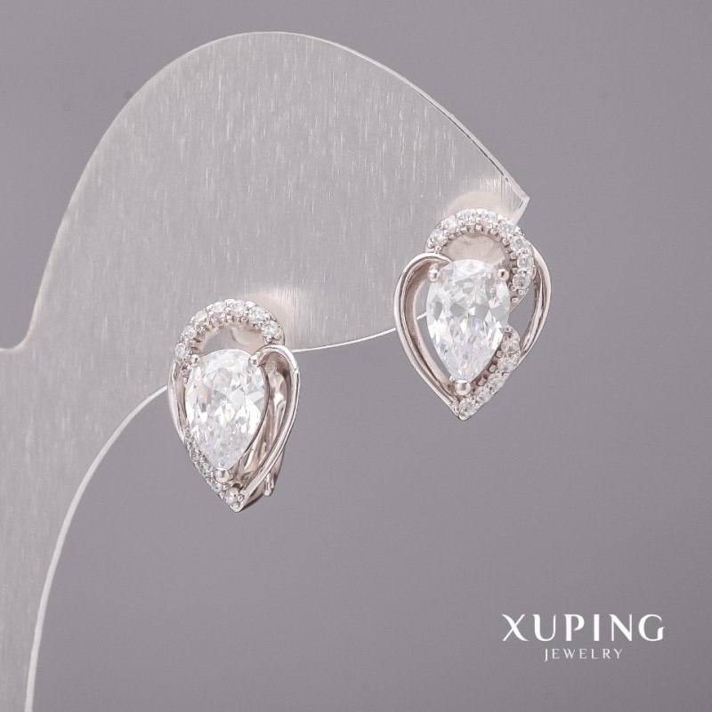 Pendientes Xuping con piedras blancas 11×15 mm Rodio