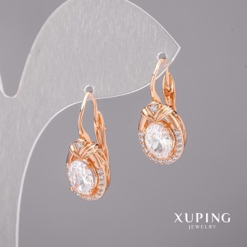 Aretes Xuping con piedras blancas 10x23 mm, baño de oro 18K