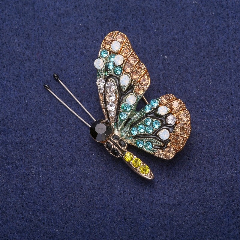 Broche «Mariposa» con strass plateado 31×41 mm