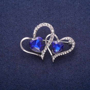 Broche Corazones de cristal, metal plateado 30x43 mm