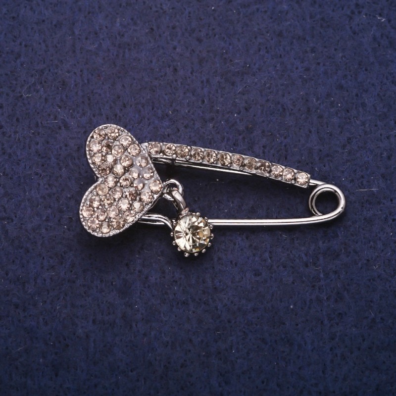 Broche-alfiler Corazón con strass, metal gris 17×41 mm