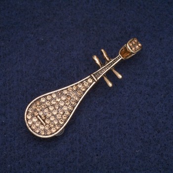 Broche 'Pipa' con strass amarillos, metal dorado 15x50 mm