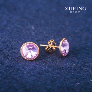 Pendientes tipo botón Xuping con cristales Swarovski color lila, diámetro 10 mm, baño de oro de 18K