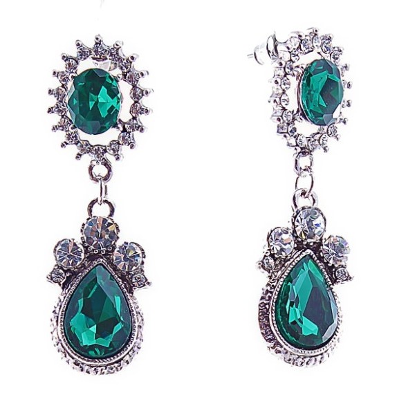 Pendientes tipo botón con cristales verdes de 16×50 mm