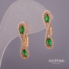 Pendientes Xuping con strass blancos y piedras verdes, 6×25 mm. Chapado en oro de 18K.