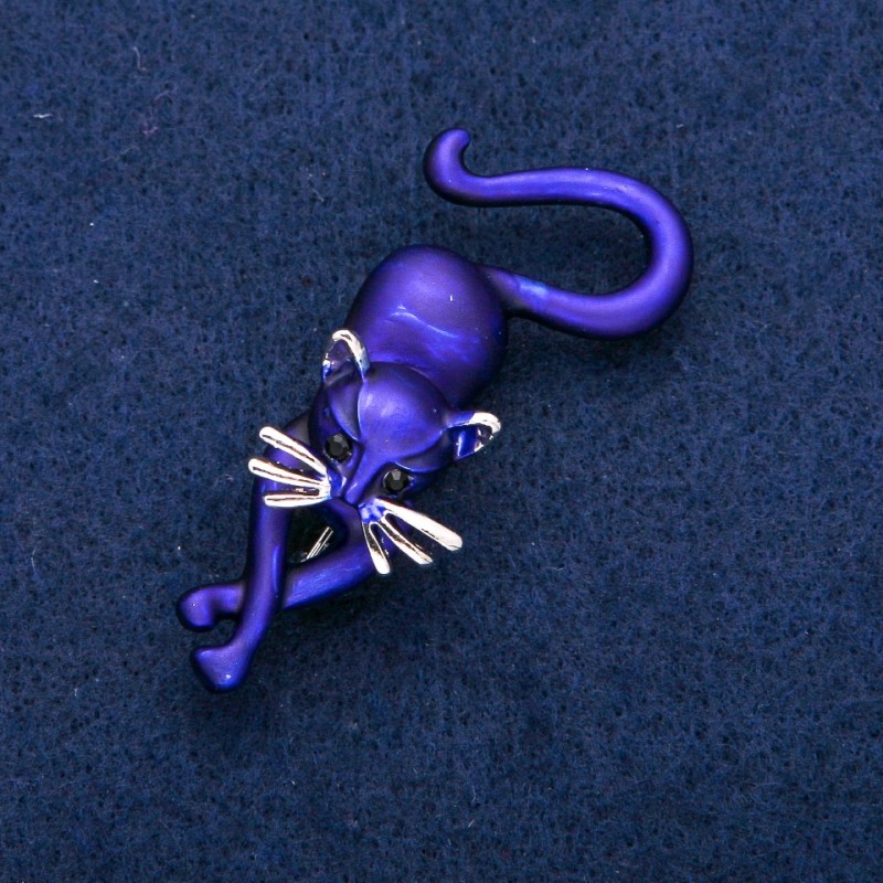 Broche «Gatito» azul esmalte, metal plateado 25×55 mm