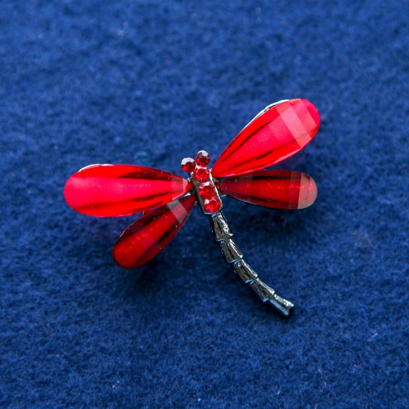 Broche Libélula con cristales, metal plateado 32×43 mm