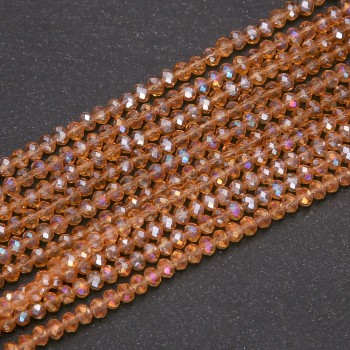 Cuentas de cristal checo ámbar transparente con acabado en gasolina, forma rondel, diámetro 3,5×3 mm, hilo de 38 cm