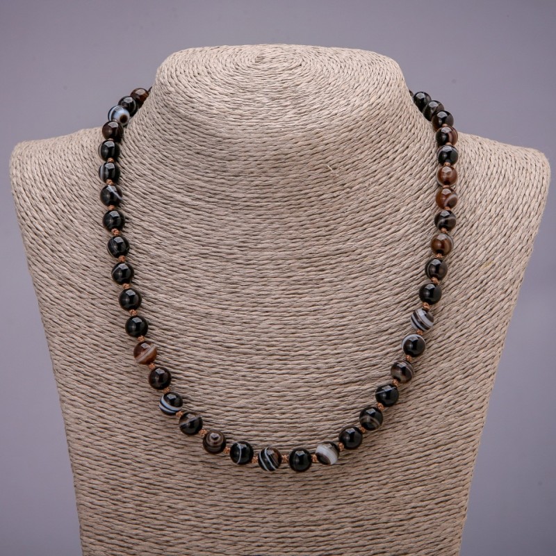 Collar de ágata con cuentas lisas, diámetro de 8 mm (±), longitud 48 cm