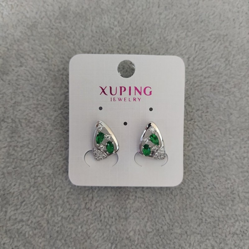 Pendientes Xuping con piedras verdes de 10×16 mm rodio