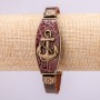 Pulsera Ancla con inserciones metálicas, longitud 21 cm, grosor 20 mm, cuero ecológico color marrón, con cierre