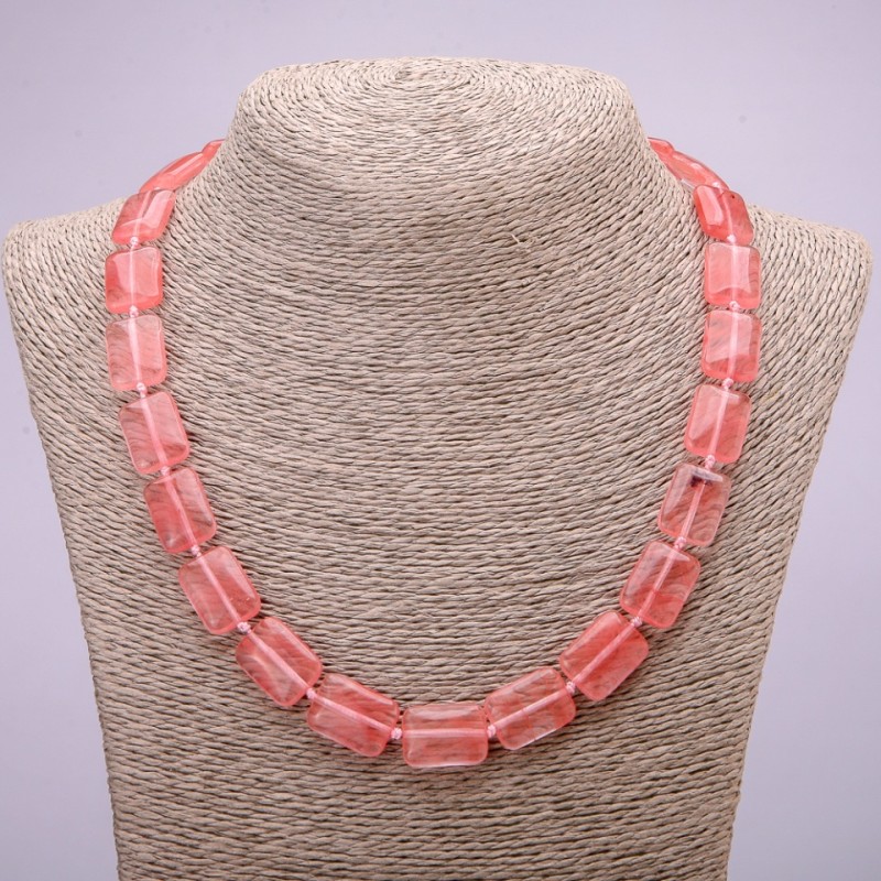 Collar de calcedonia natural rectangular, 13×18 mm, longitud 48 cm