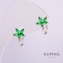 Arete tipo cuff Xuping rodio con piedras verdes, diámetro 8 mm +