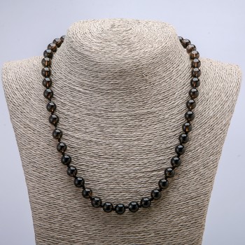 Collar de topacio ahumado natural, bolas lisas de 8 mm, longitud 46 cm +