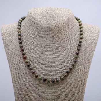 Collar de jaspe 'Sangre de Dragón' cuentas lisas, diámetro 6 mm, longitud 46 cm +