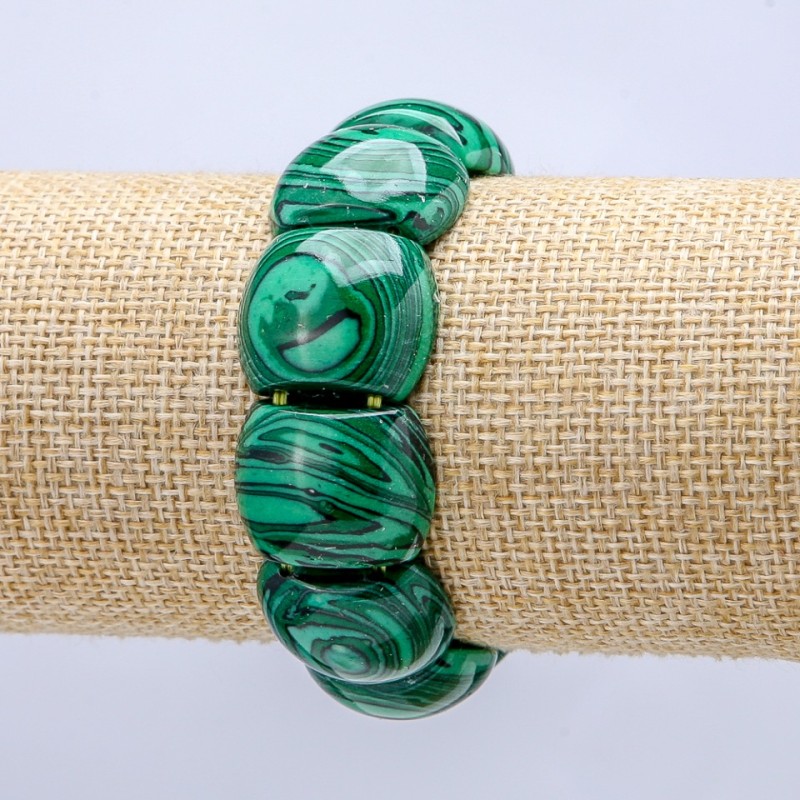 Pulsera elástica de malaquita (prensada) eslabón liso 21×17 mm+