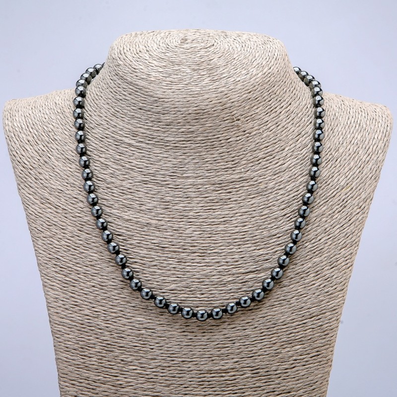 Collar de hematita con bolas lisas, diámetro 6 mm, longitud 48 cm