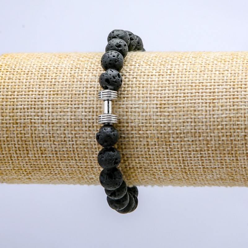 Pulsera elástica de lava, diámetro 8 mm ± con abalorio en forma de mancuerna