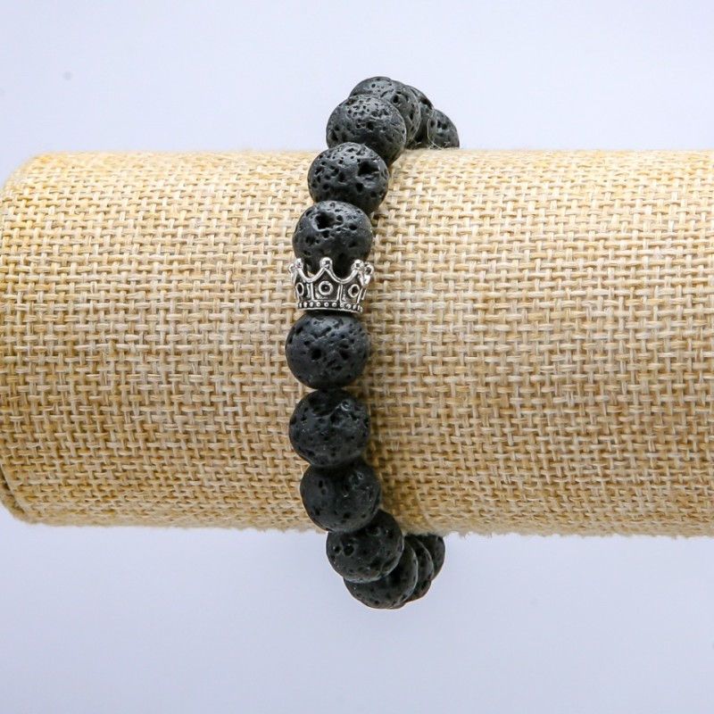 Pulsera elástica de lava volcánica, diámetro 10 mm ± con corona