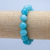 Pulsera elástica de piedra natural aguamarina, cuentas lisas, diámetro 12 mm+