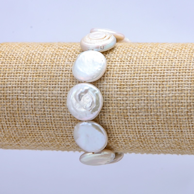 Pulsera elástica de perlas barrocas, diámetro 17 mm, longitud 18 cm +