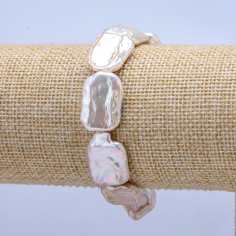 Pulsera elástica de perlas barrocas, diámetro 22×14 mm, longitud 18 cm +-
