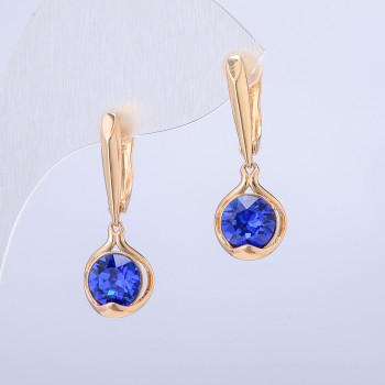 Aretes Xuping con baño de oro 18K y cristales azules, diámetro 10x26 mm +