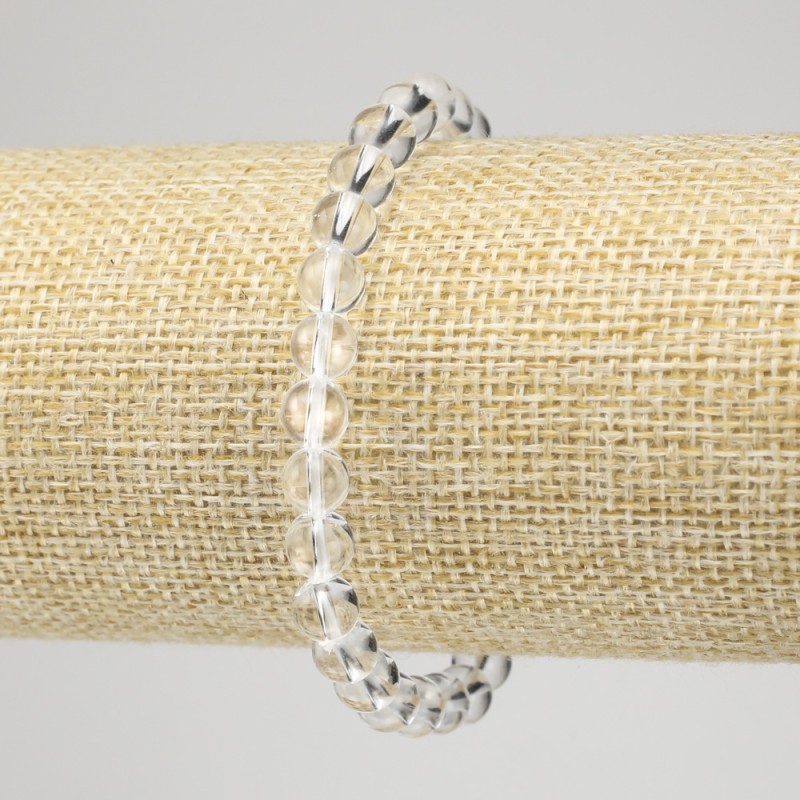 Pulsera elástica de cristal de roca, cuentas lisas, diámetro 6 mm+