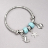 Pulsera Pandora con cuentas turquesa (artificial), diámetro 14×8 mm ± y colgantes con cristales blancos