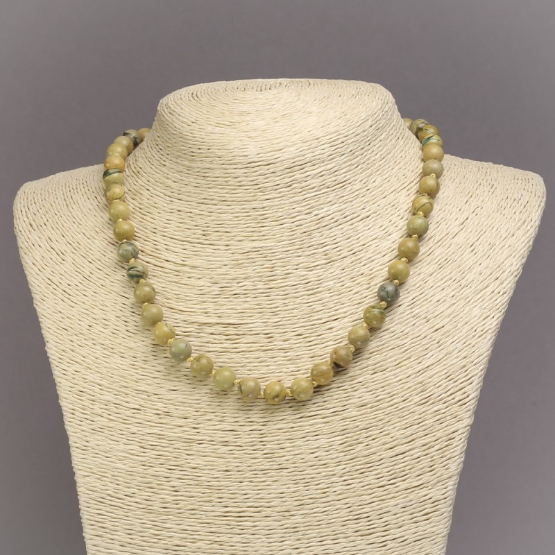 Collar de jaspe amarillo con cuentas lisas de 8 mm, longitud 45 cm ±