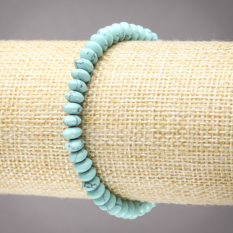 Pulsera de turquesa elástica, rondel liso, diámetro 6×3 mm+