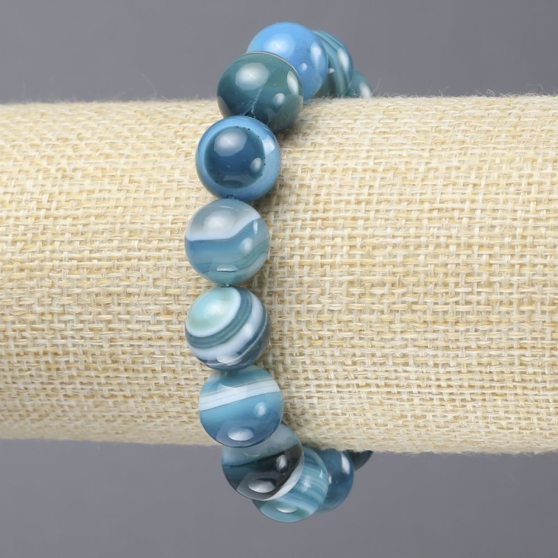 Pulsera elástica de ágata azul — bolas lisas, diámetro de 12 mm+