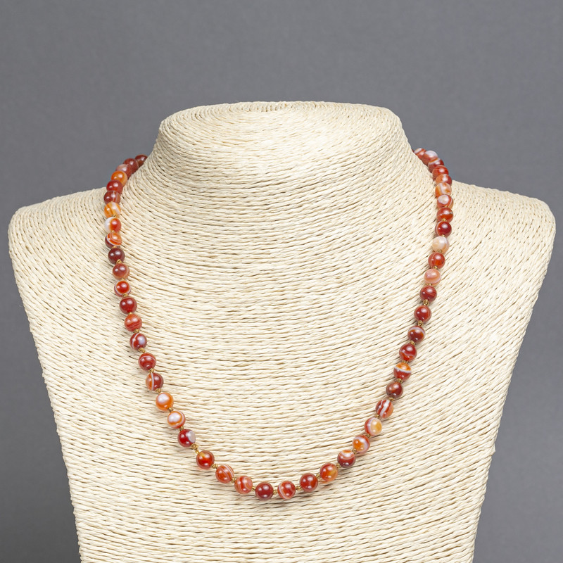 Collar de ágata naranja, bolas lisas, diámetro 6 mm, longitud 45 cm