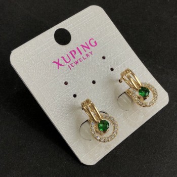 Pendientes Xuping baño de oro 18K con piedras verdes y circonitas blancas 17×10 mm