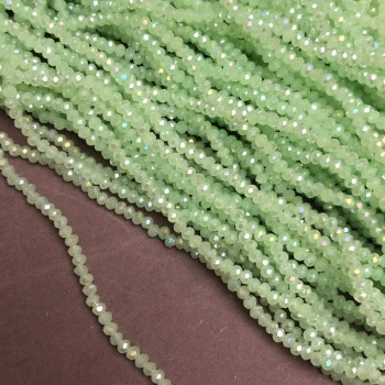 Cuentas de cristal checo en hilo de pescar verde té mate facetadas rondel, diámetro 3x2,5 mm, largo 36 cm +