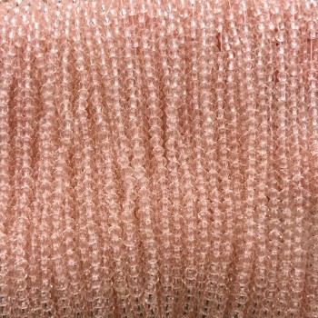 Cuentas de cristal checo en hilo, rosa pálido translúcido facetadas en rondel, diámetro 3x2,5 mm, longitud 36 cm +