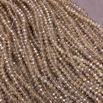 Cuentas de cristal checo en hilo champán translúido con brillo petróleo, facetadas en rondel, diámetro 3,5×3 mm, longitud 36-38 cm +