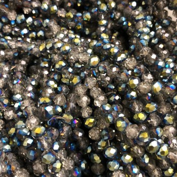 Cuentas de cristal checo en hilo gris, surtido, transparentes con recubrimiento facetado, rondel facetado, diámetro 6×4,5 mm, longitud de la hebra 38–40 cm