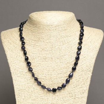 Collar de aventurina 'Arena azul' Noche de El Cairo, cuentas bruñidas, diámetro 10×8 mm, longitud 45 cm ±
