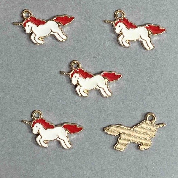 Colgante Unicornio esmaltado, 9 uds., 22×12 mm
