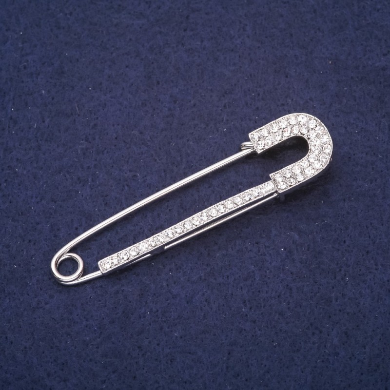 Broche-alfiler con strass blancos, 72×18 mm, metal plateado