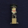 Broche-colgante «Rana con maleta» de metal dorado, esmalte gris 45×18 mm +