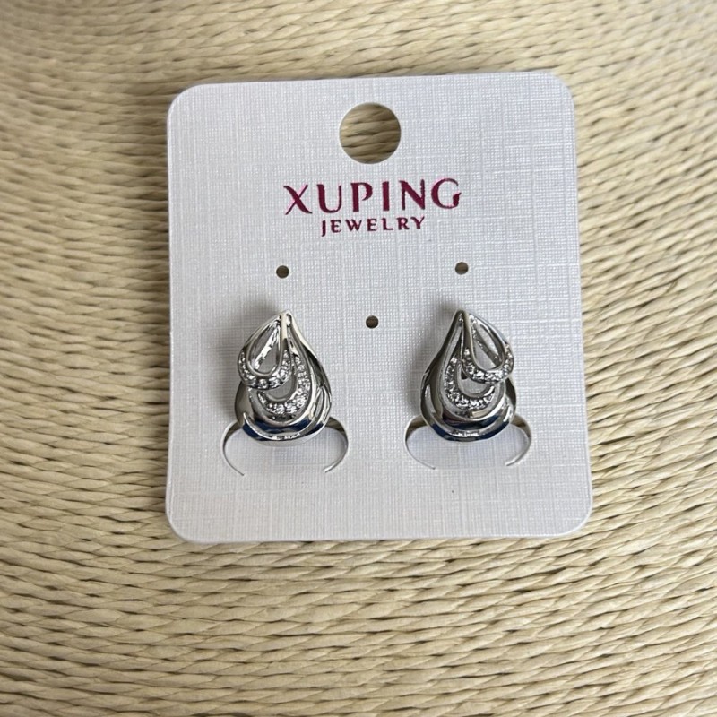 Pendientes Xuping de rodio con cristales blancos 10x6 mm +