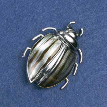 Broche 'Insecto' de metal plateado con esmalte y strass negros 58×24 mm +