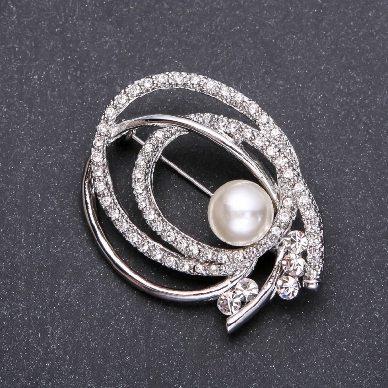Broche de perla en color plata blanca, 57×30 mm